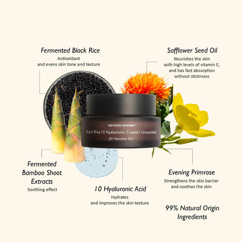 haruharu wonder Black Rice 10 Hyaluronic Cream Unscented – Fragrance-Free Deep Hydration Moisturizer with Fermented Black Rice