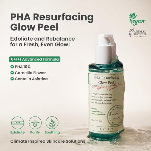 AXIS - Y PHA Resurfacing Glow Peel – Gentle Exfoliating Liquid with Polyhydroxy Acids for Radiant, Smooth Skin