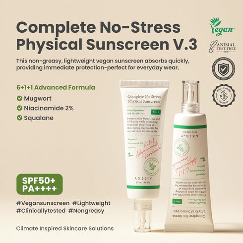 AXIS - Y Complete No-Stress Physical Sunscreen – Mineral SPF 50+ PA++++ Broad Spectrum UV Protection for Sensitive Skin