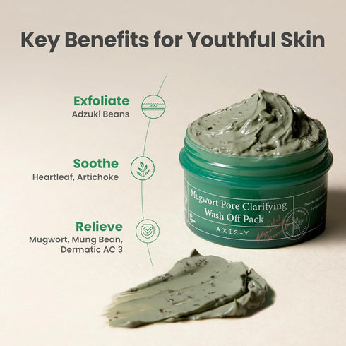 AXIS - Y Mugwort Pore Clarifying Wash Off Mask – Deep Cleansing Clay Mask with Mugwort for Sensitive & Acne-Prone Skin