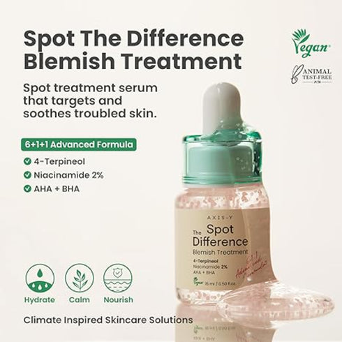AXIS-Y Spot the Difference Blemish Treatment – Lightweight Serum for Acne-Prone & Sensitive Skin with Tea Tree & Zinc