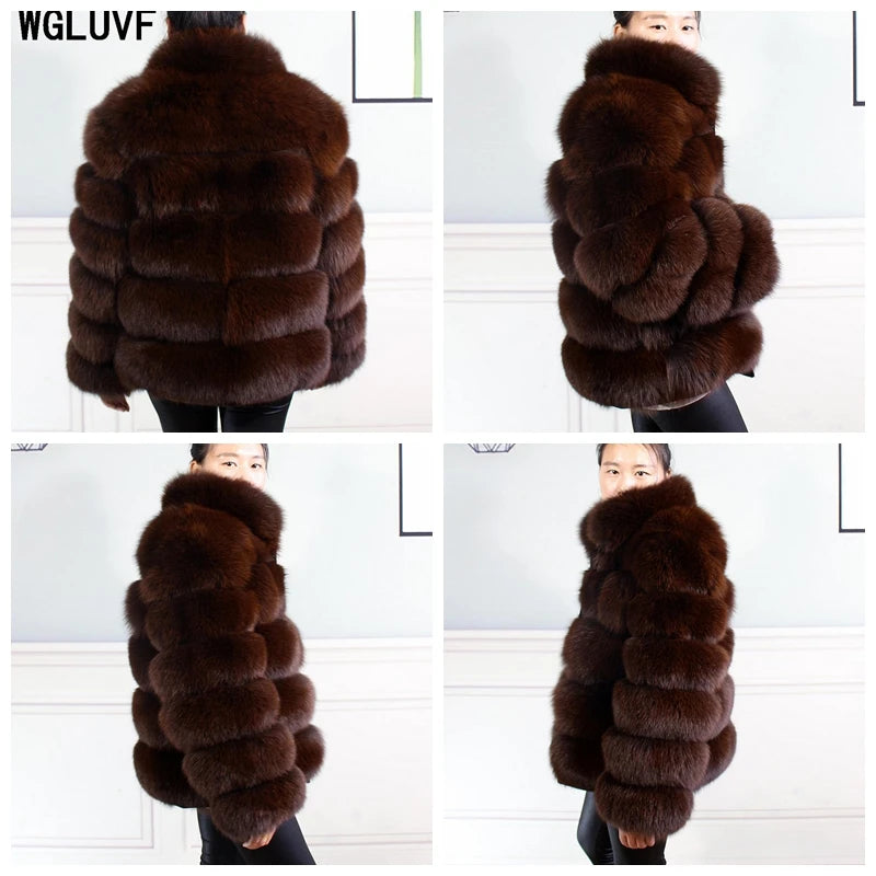 Winter women's Jacket Real Fox fur coat Stand Collar high street Coat real Fox Fur jackets women's coats in promotion WGLUVF FUR