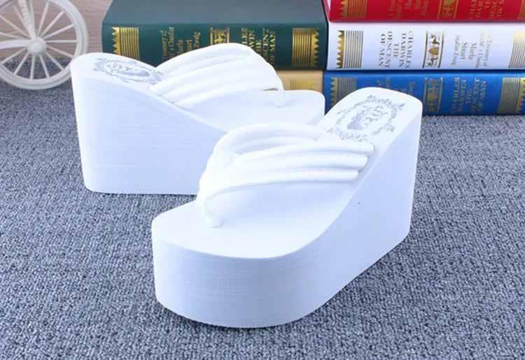 Bohemian Women's Thong Slippers 11cm Thick Heel Anti-Slip Summer Beach Sandals Fashionable Korean Style Flat Footwear