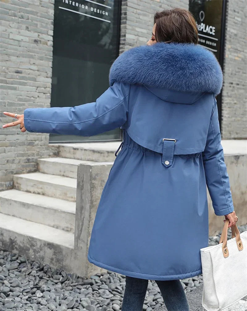 Winter Jacket 2024 New Women Parka Clothes Long Coat Wool Liner Hooded Jacket Fur Collar Thick Warm Snow Wear Fashion Parka