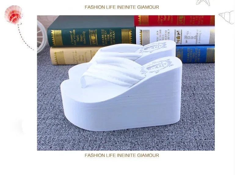 Bohemian Women's Thong Slippers 11cm Thick Heel Anti-Slip Summer Beach Sandals Fashionable Korean Style Flat Footwear