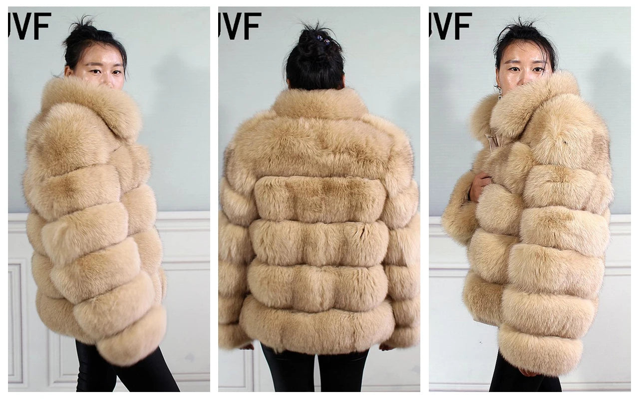 Winter women's Jacket Real Fox fur coat Stand Collar high street Coat real Fox Fur jackets women's coats in promotion WGLUVF FUR