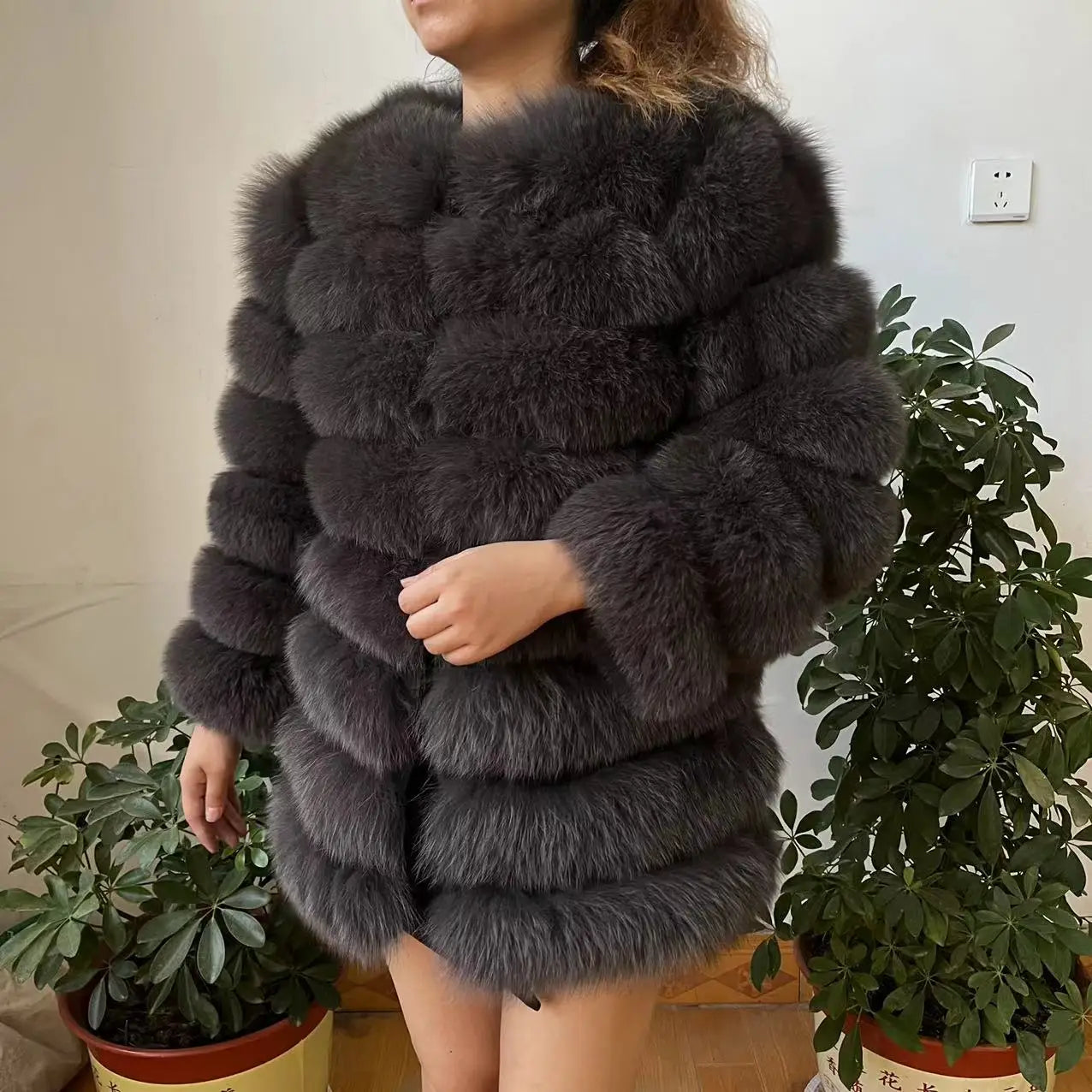 70CM 4in1 New Fast Shipping New Fashion Women Fashion Real Natural Fox Fur Long Coat Jacket for Winter Warm Over Coat