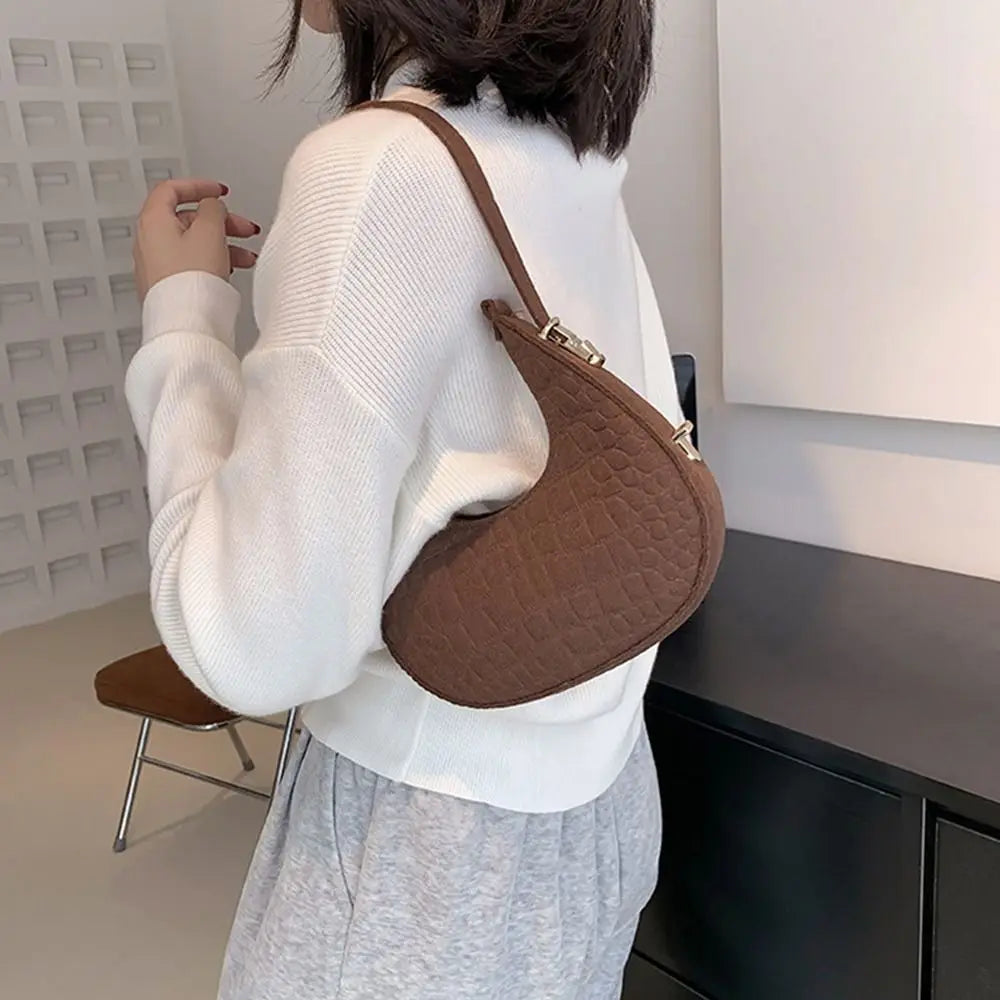 Women's Crocodile Grain Underarm Bags Felt Fashion Shoulder Bag Cute Simple Handbags Female Purses