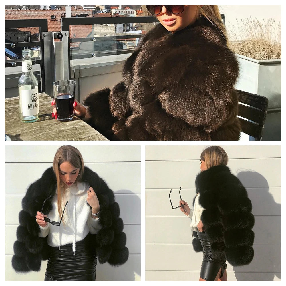 Winter women's Jacket Real Fox fur coat Stand Collar high street Coat real Fox Fur jackets women's coats in promotion WGLUVF FUR
