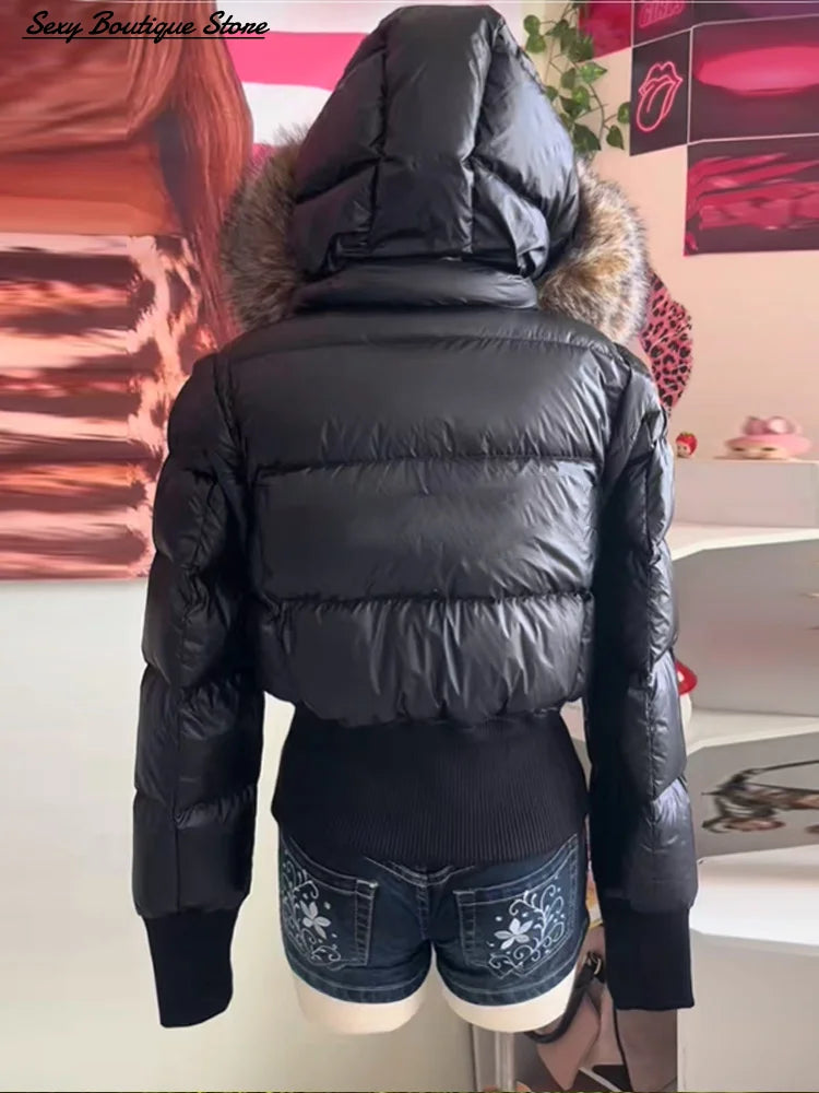 Slim Fit Women's Autumn and Winter Title Seamed Cotton Jacket Faux Fur Collar Long Sleeve Jacket Detachable 2025 New Jacket