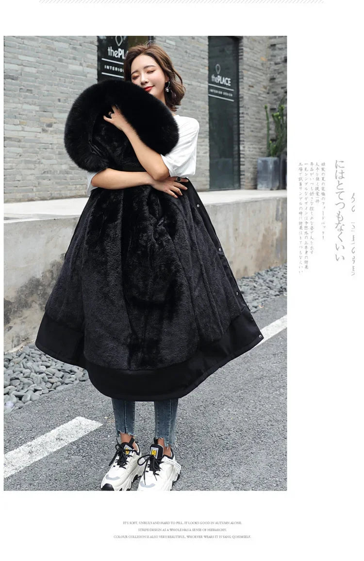 Winter Parka 2024 New Women Jacket Clothes Long Coat Wool Liner Hooded Jacket Fur Collar Thick Warm Snow Wear Fashion Parka