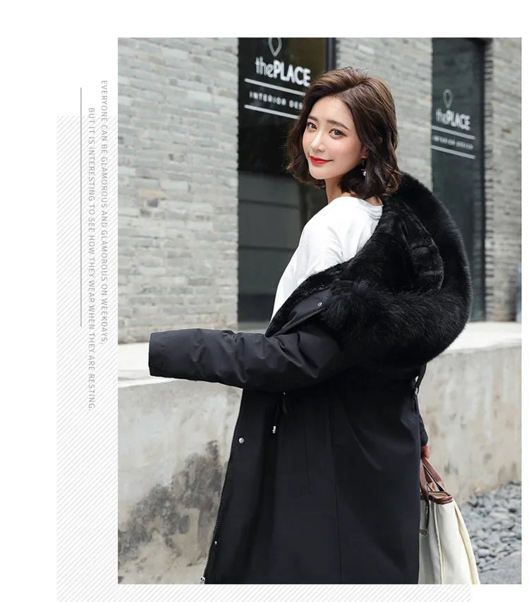 Winter Parka 2024 New Women Jacket Clothes Long Coat Wool Liner Hooded Jacket Fur Collar Thick Warm Snow Wear Fashion Parka