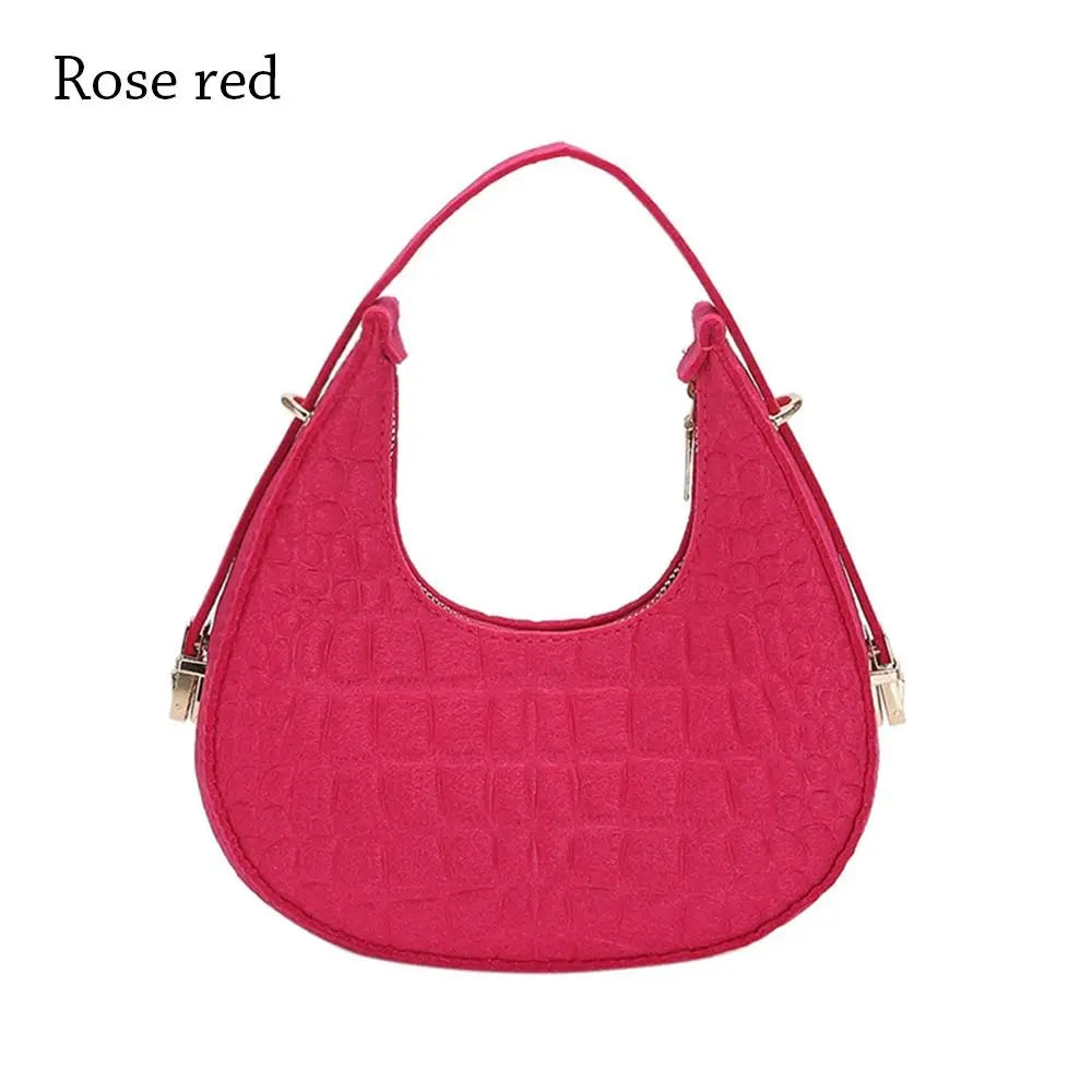 Women's Crocodile Grain Underarm Bags Felt Fashion Shoulder Bag Cute Simple Handbags Female Purses