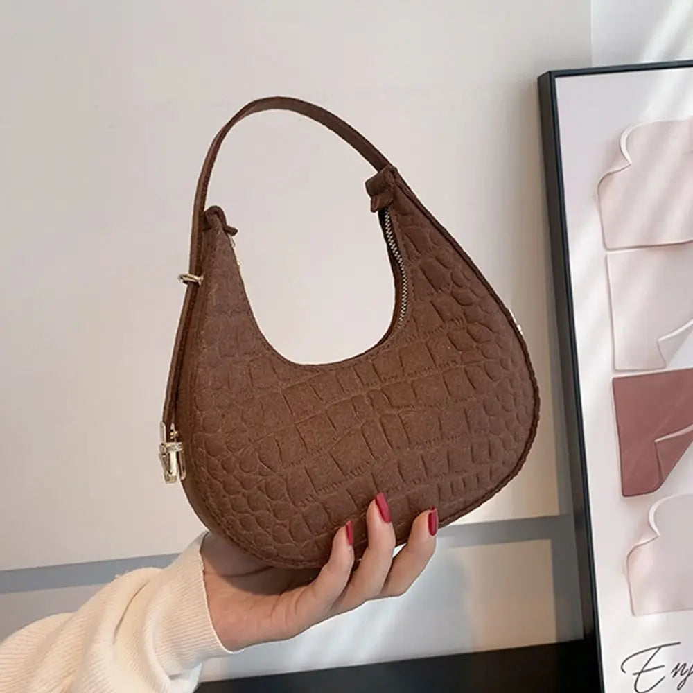 Women's Crocodile Grain Underarm Bags Felt Fashion Shoulder Bag Cute Simple Handbags Female Purses
