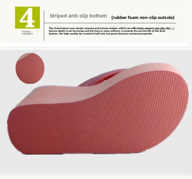 Bohemian Women's Thong Slippers 11cm Thick Heel Anti-Slip Summer Beach Sandals Fashionable Korean Style Flat Footwear