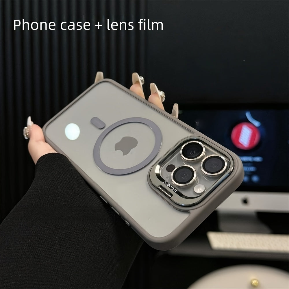 2pcs Set: 1 Phone Case + 1 Lens Protector, Transparent Magnetic Acrylic Design, Built-In Kickstand — Compatible with Iphone 12-17 Pro, Pro Max, And 17 Air | Minimalist Style, Ideal for Photography Enthusiasts