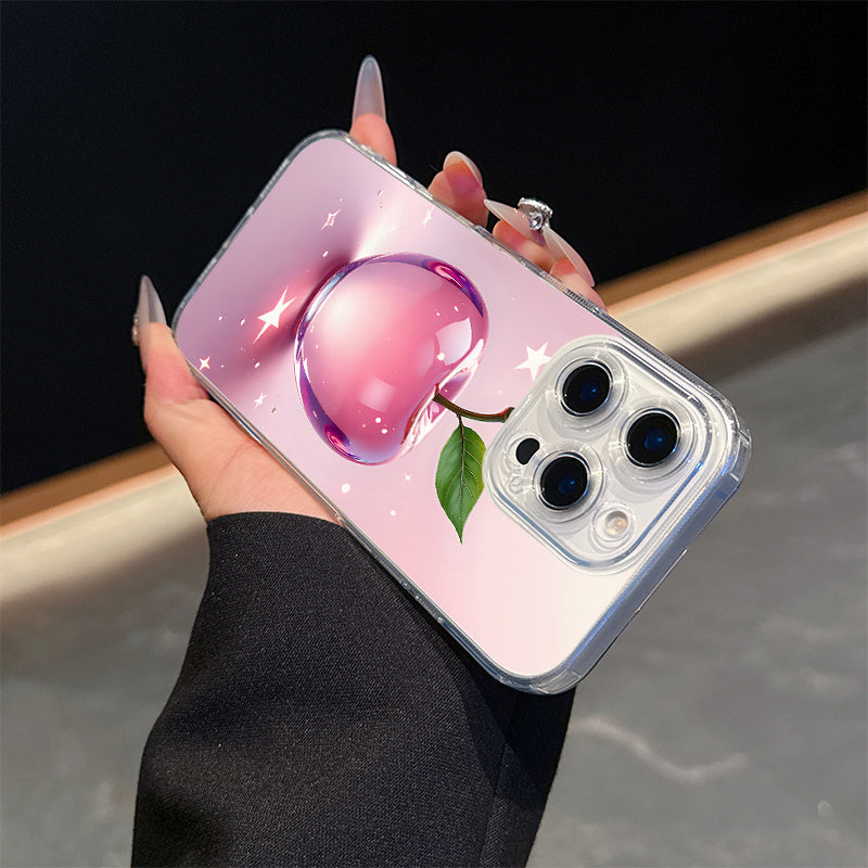 Lightweight Shockproof Anti-Yellowing Apple Themed Transparent Magnetic Phone Case for iPhone 16 Pro Max 16e 15 Plus 14 13 12 11 XS Max XR X Crystal Clear Cover with Pink Apple Design Durable Protective Shell