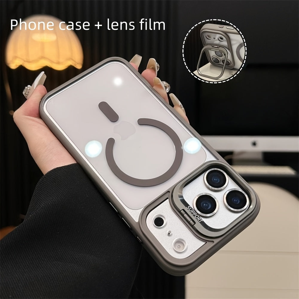 2pcs Set: 1 Phone Case + 1 Lens Protector, Transparent Magnetic Acrylic Design, Built-In Kickstand — Compatible with Iphone 12-17 Pro, Pro Max, And 17 Air | Minimalist Style, Ideal for Photography Enthusiasts