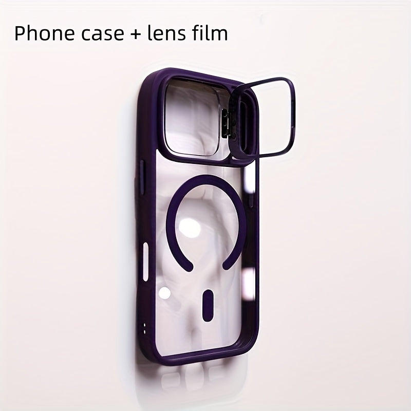 2pcs Set: 1 Phone Case + 1 Lens Protector, Transparent Magnetic Acrylic Design, Built-In Kickstand — Compatible with Iphone 12-17 Pro, Pro Max, And 17 Air | Minimalist Style, Ideal for Photography Enthusiasts