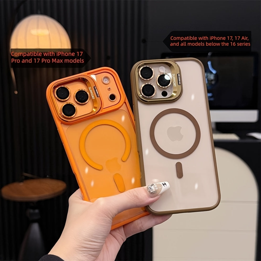 2pcs Set: 1 Phone Case + 1 Lens Protector, Transparent Magnetic Acrylic Design, Built-In Kickstand — Compatible with Iphone 12-17 Pro, Pro Max, And 17 Air | Minimalist Style, Ideal for Photography Enthusiasts