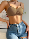 Women's Casual Ruched Bust Wireless Bralette Set