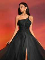 Women's Elegant Asymmetrical Neckline Sleeveless Long Evening Dress