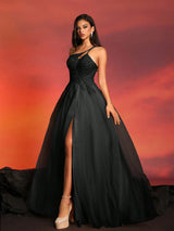 Women's Elegant Asymmetrical Neckline Sleeveless Long Evening Dress