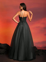 Women's Elegant Asymmetrical Neckline Sleeveless Long Evening Dress