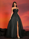 Women's Elegant Asymmetrical Neckline Sleeveless Long Evening Dress