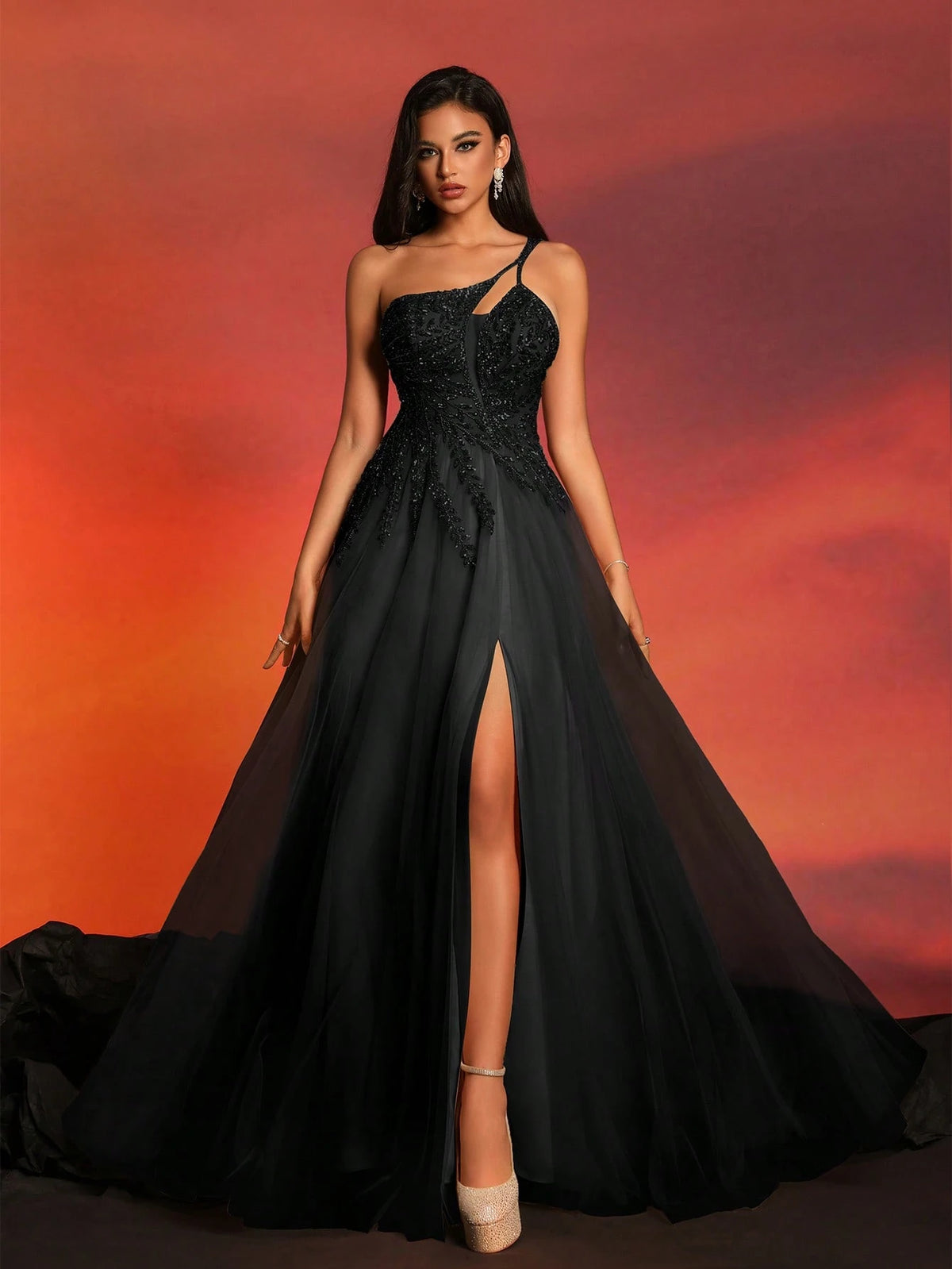 Women's Elegant Asymmetrical Neckline Sleeveless Long Evening Dress
