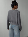 Women's Casual Round Neck Long Sleeve Loose Cropped Cardigan Sweater