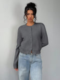 Women's Casual Round Neck Long Sleeve Loose Cropped Cardigan Sweater
