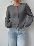 Women's Casual Round Neck Long Sleeve Loose Cropped Cardigan Sweater