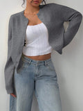 Women's Casual Round Neck Long Sleeve Loose Cropped Cardigan Sweater