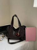 Women's Elegant Solid Color PU Leather Handbag with Cherry Pendant