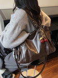 Women's Elegant Solid Color PU Leather Handbag with Cherry Pendant