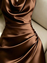 Women's Elegant Solid Color Halter Neck Mermaid Hem Long Dress