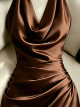 Women's Elegant Solid Color Halter Neck Mermaid Hem Long Dress