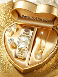 Women's Elegant Square Roman Numeral Quartz Watch Jewelry Set