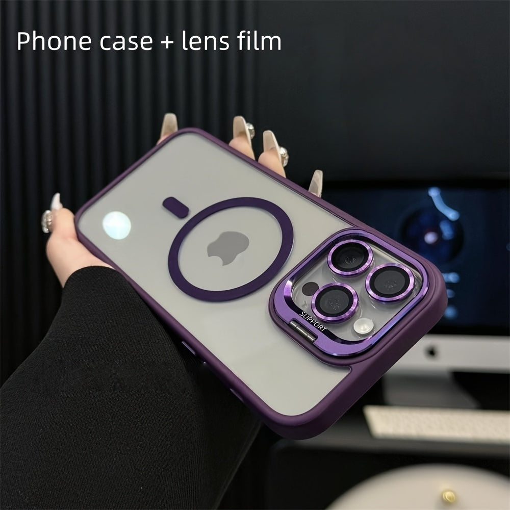 2pcs Set: 1 Phone Case + 1 Lens Protector, Transparent Magnetic Acrylic Design, Built-In Kickstand — Compatible with Iphone 12-17 Pro, Pro Max, And 17 Air | Minimalist Style, Ideal for Photography Enthusiasts