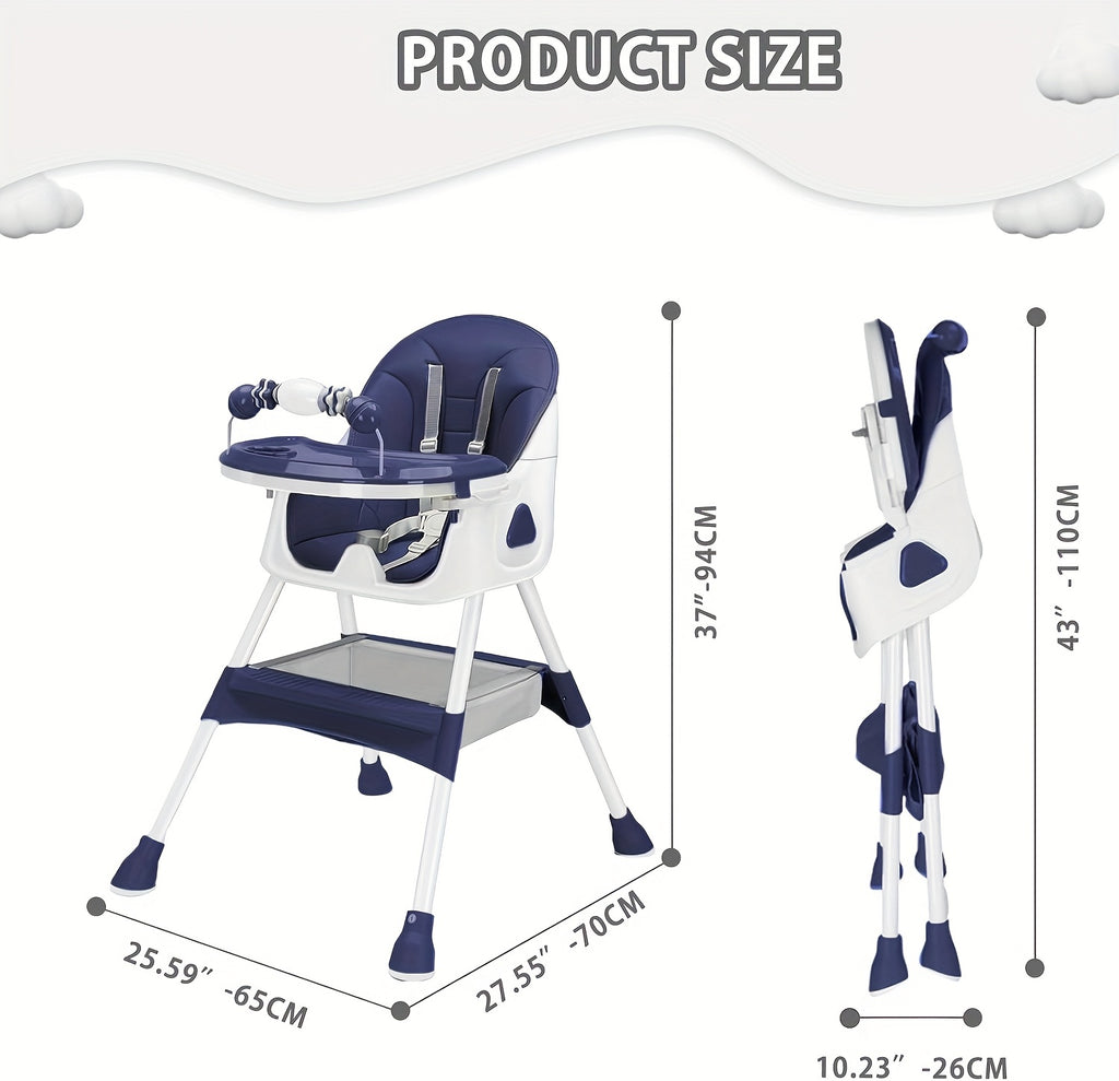 Adjustable Portable Dining Chair with 5-Point Harness, Tray Table & Wheels - Heavy-Duty Multi-Functional Eat, Play & Activity Seat with Storage Pocket, Safety Belt & Easy-Clean Surface - Ideal Christmas/Halloween Gift (Grey/P