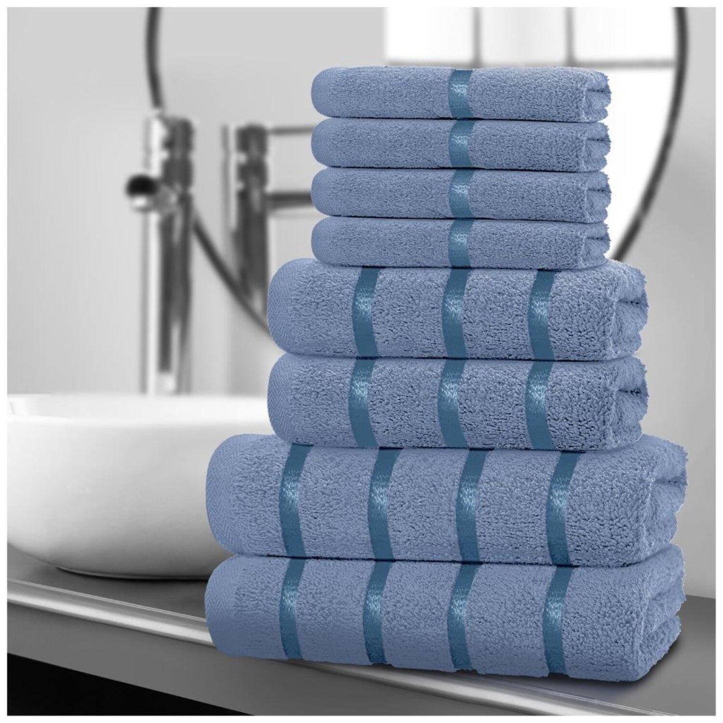 8pcs Egyptian Cotton Towel Set | Quick-Drying & Highly Absorbent | Includes 4 Face, 2 Hand, 2 Bath Towels | Sophisticated Boston Design | 15 Elegant Colours | Machine Washable