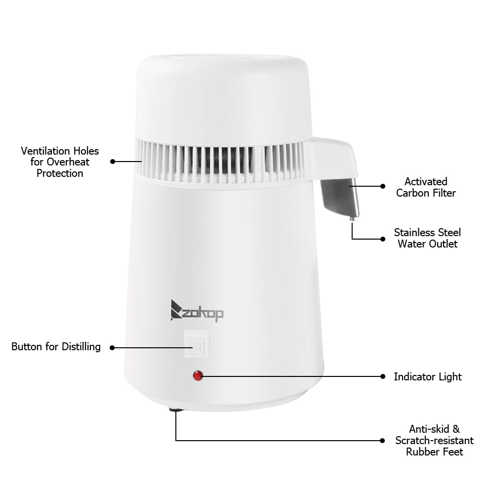 4L Water Distiller Machine 750W 220V Countertop Purifier Stainless Steel Bottle