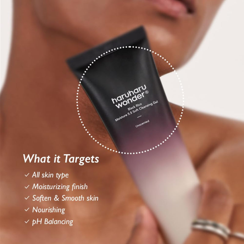 haruharu wonder Black Rice Moisture 5.5 Soft Cleansing Gel – Gentle Face Wash for Dry to Normal Skin, Low 5.5pH, Soap Free, Hydrating