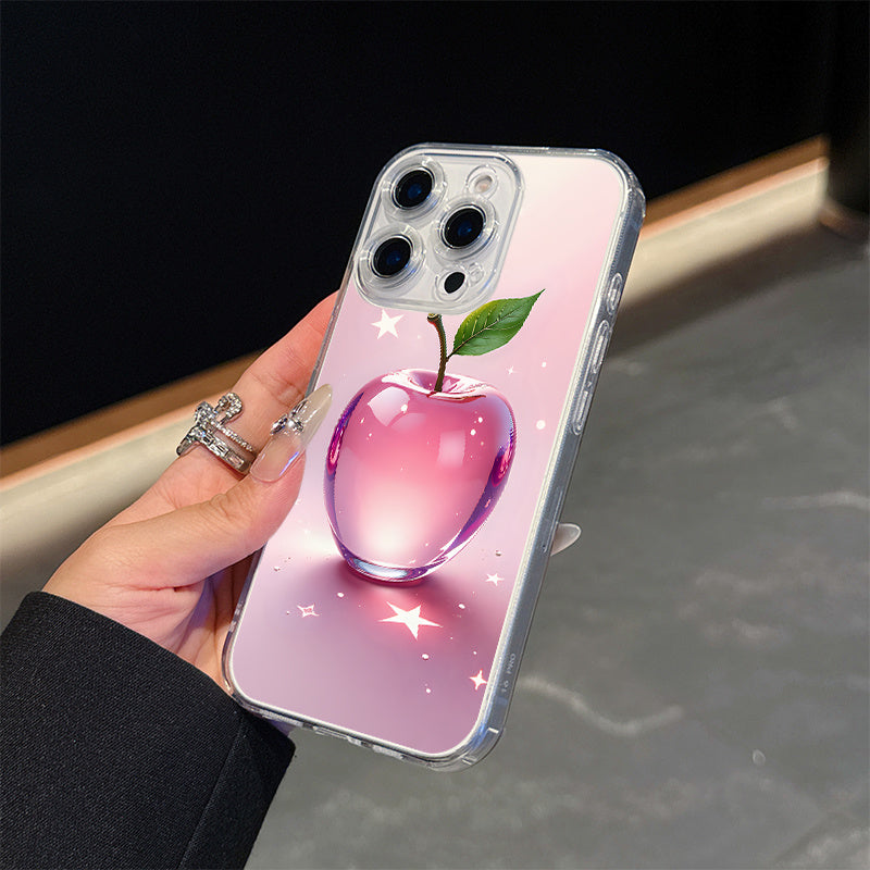 Lightweight Shockproof Anti-Yellowing Apple Themed Transparent Magnetic Phone Case for iPhone 16 Pro Max 16e 15 Plus 14 13 12 11 XS Max XR X Crystal Clear Cover with Pink Apple Design Durable Protective Shell