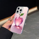 Lightweight Shockproof Anti-Yellowing Apple Themed Transparent Magnetic Phone Case for iPhone 16 Pro Max 16e 15 Plus 14 13 12 11 XS Max XR X Crystal Clear Cover with Pink Apple Design Durable Protective Shell
