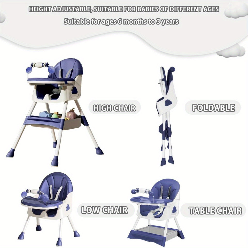 Adjustable Portable Dining Chair with 5-Point Harness, Tray Table & Wheels - Heavy-Duty Multi-Functional Eat, Play & Activity Seat with Storage Pocket, Safety Belt & Easy-Clean Surface - Ideal Christmas/Halloween Gift (Grey/P