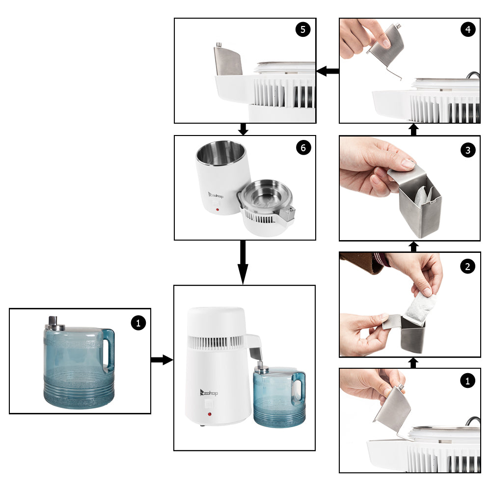 4L Water Distiller Machine 750W 220V Countertop Purifier Stainless Steel Bottle