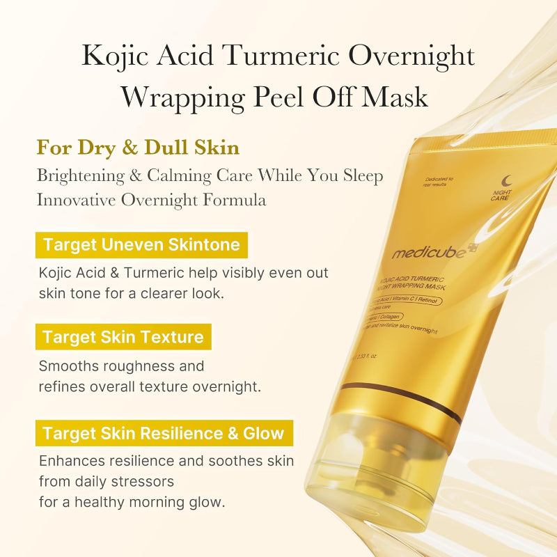 Kojic Acid Turmeric Overnight Wrapping Peel Off Mask – Brightens & Defends Against Skin Stress for a Clear, Glowing Complexion