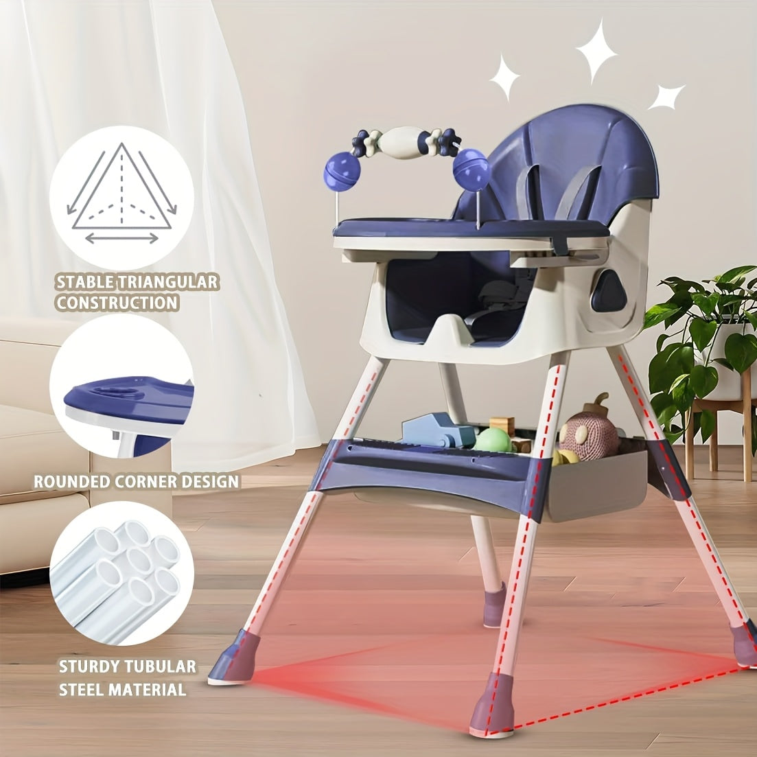 Adjustable Portable Dining Chair with 5-Point Harness, Tray Table & Wheels - Heavy-Duty Multi-Functional Eat, Play & Activity Seat with Storage Pocket, Safety Belt & Easy-Clean Surface - Ideal Christmas/Halloween Gift (Grey/P